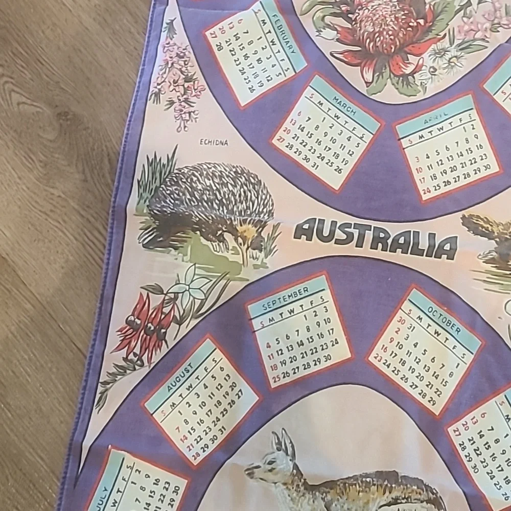 Vintage Australia Calendar Tea Towel - Purple